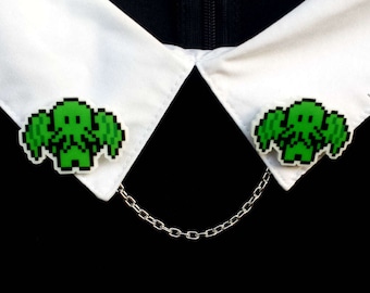 Cthulhu Collar Pins - Cthulhu Jewelry - Cthulhu Pin - Cthulhu Brooch - Cthulhu Double Brooch - Cthulhu Sweater Clips