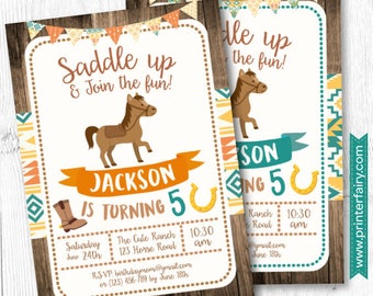 Horse Invitations, Pony Birthday Invitation, Cowboy Birthday Invitation, DIGITAL, 2 Options