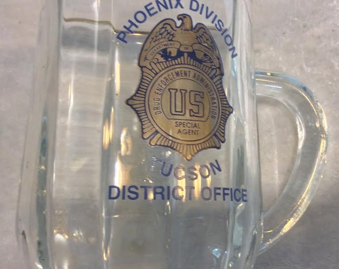Justice Department Mug, DEA Glass Coffee Cup, Gift for Him, Gift for Dad