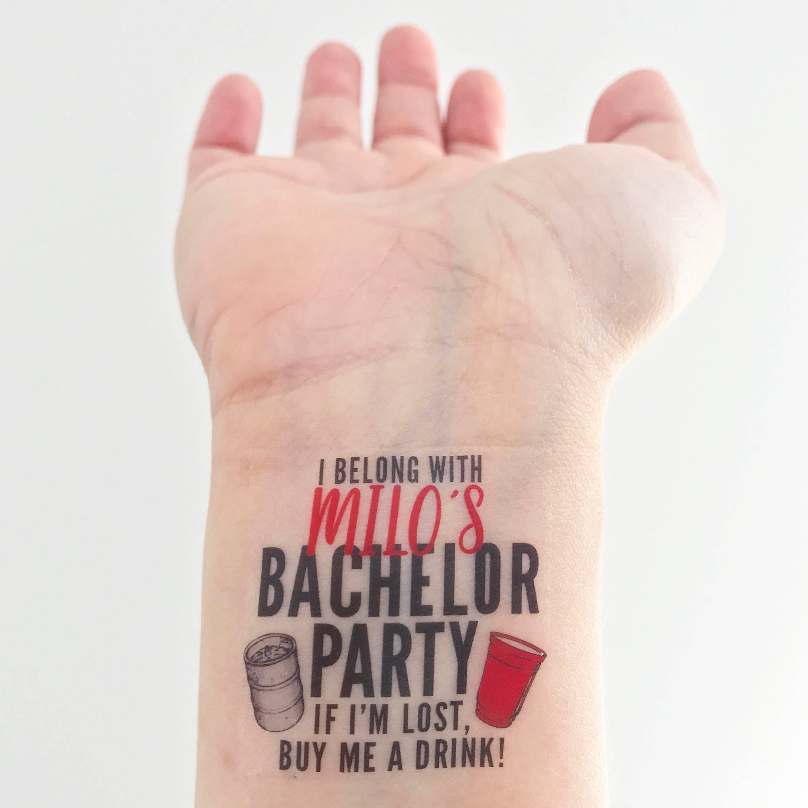 12-15 Custom Bachelor Party Temporary Tattoos - Keg & Solo Cup