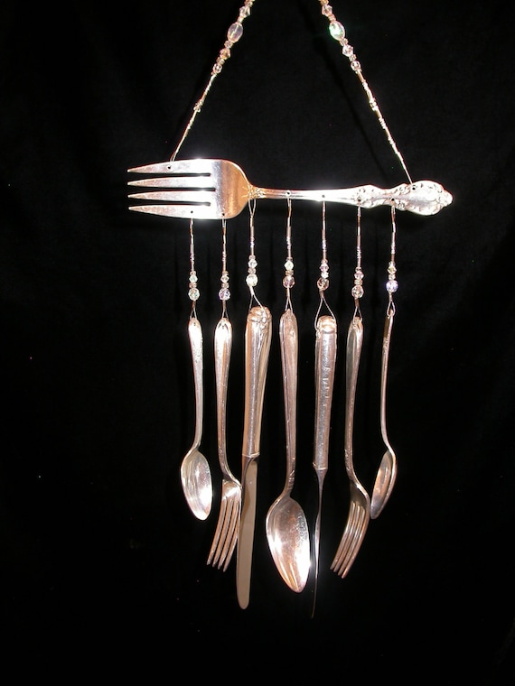 Wind Chimes Silver Plate Vintage Serving Fork with Silverware