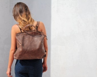Brown leather backpack, leather backpack, handbag backpack, leather handbag, brown leather bag, women leather bag, women backpack, for her