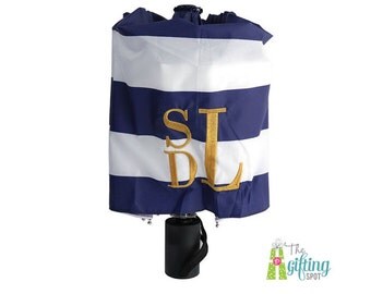 Monogrammed Umbrella, Personalized Navy Stripe Umbrella, Embroidered Umbrella, Blue Striped Umbrella, Monogram Umbrella, Umbrella Gifts
