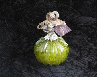 Little Green Hand Blown Glass Pumpkin T245