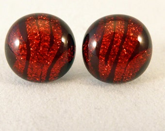 Red & Black Dichroic Fused Glass Stud Earrings, Zebra, Fused Glass Earrings, Dichroic Earrings, Stud Earrings, Dichroic, Studs, Posts, Red