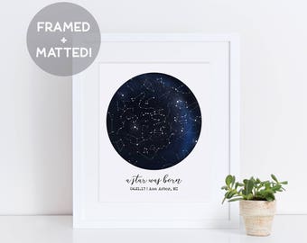 Custom Framed Constellation Map, New Baby Gift, First Anniversary Gift, Personalized Wedding Gift, Night Sky Print, Father's Day Gift