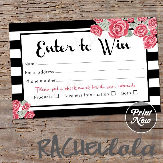 raffle card printable prize entry ticket win form black and