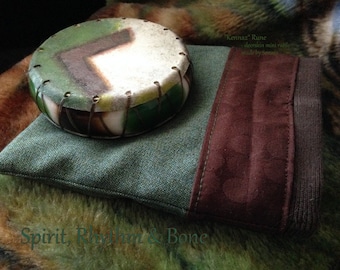 Kenaz - hand painted Deer skin - travel size - custom mini shaman drum rattle w/ pouch - Rune of Opening - Torch of Illumination