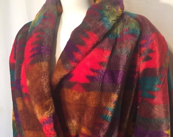 Fluffy Southwest Jacket Coat Regalplush Red Purple Green Gold Brown 80s Eighties Medium M