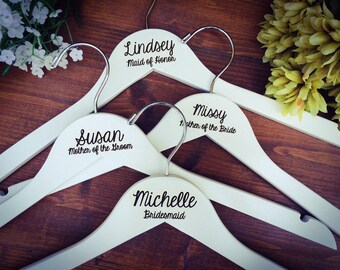 SALE Set of 6 Engraved Bridesmaid Hangers, Bride Hanger, Name Hanger, Wedding Hanger, Personalized Bridal hanger, Bridal Gift, 6 hangers