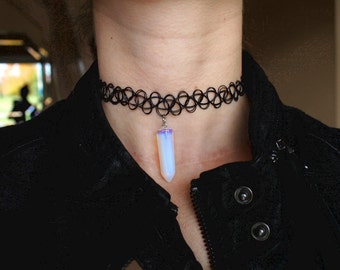 Opal Choker, Moonstone Choker, Moonstone Necklace, Grunge Choker, Grunge 90s Choker, Opalite Choker, 90s Choker, Tattoo Choker