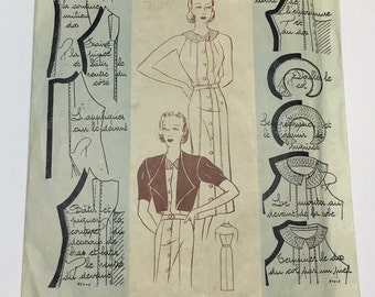 Vintage French Sewing Pattern, "Patrons Modèles" No. 046, 1920s-1930s, Beach Dress and Bolero, Size 44 (38-29.5-40.5 inches, 96-75-103cm)
