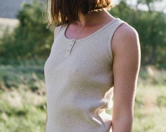 Ralph Ribbed Tank || Vintage Ralph Lauren - Ribbed Tank Top - 90s Tank Top - Off White Tank - Ribbed Cotton Top - Sleeveless Oatmeal Top