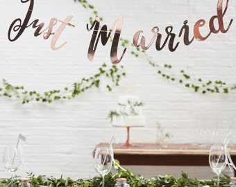 Just Married Rose Gold Banner, Beautiful Script Wedding Banner, Rose Gold Wedding Bunting, Wedding Celebration Decorations, Just Married