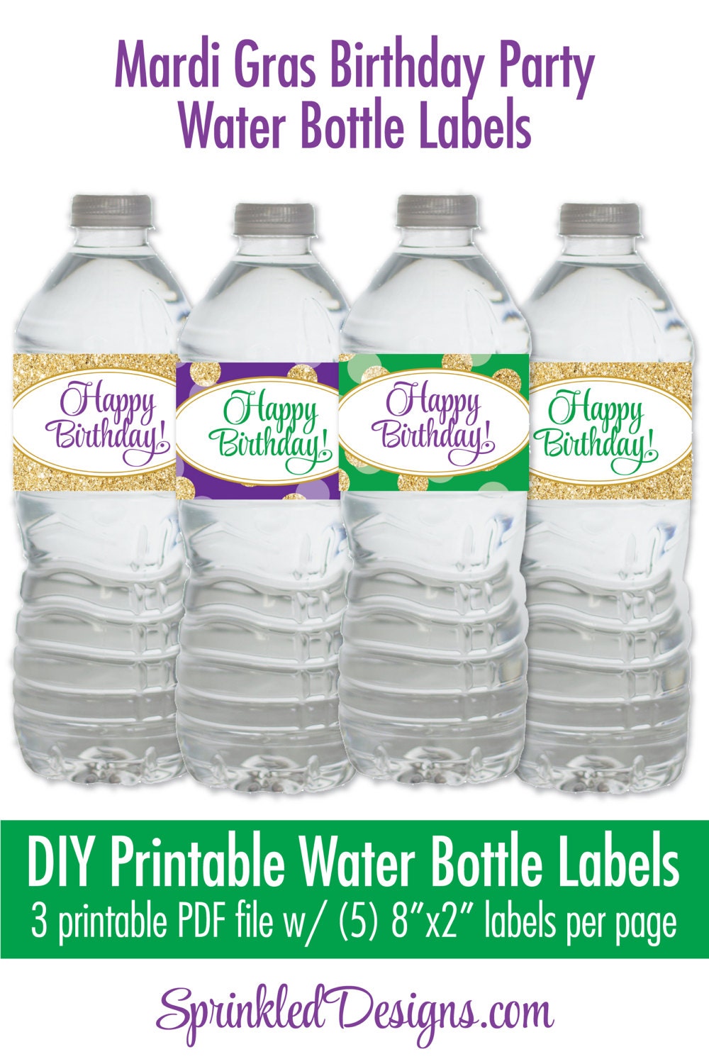 Mardi Gras Party Decorations Printable Water Bottle Labels