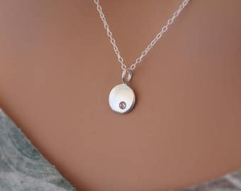 Sterling Silver June Birthstone Necklace, June Birthstone Necklace, June Birthstone Charm Necklace, Simple June Charm Necklace