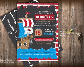 Pirate birthday Invitation Chalkboard Pirate Invitation Ship Birthday Invite Sailing Birthday Digital File by Busy bee's Happenings