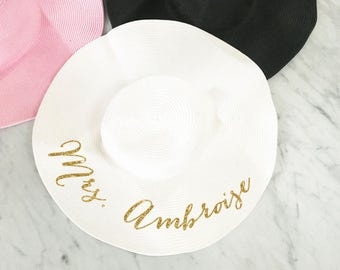 Floppy Beach Hat, Floppy Sun Hat, Bride Hat, Custom Personalized Floppy Hat, Beach Bride, Just Married Hat, Honeymoon Must Have, MANY COLORS