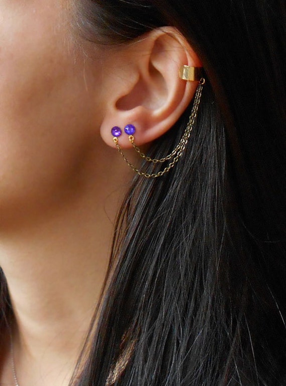 Double piercing earrings Ear Cuff Earrings with crystals