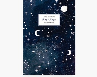 Notebook, journal, diary, gift, stars, moon, magic, constellation,A6, handmade, stationery, carnet,stars pattern, sky, Tagebuch, Notizbuch
