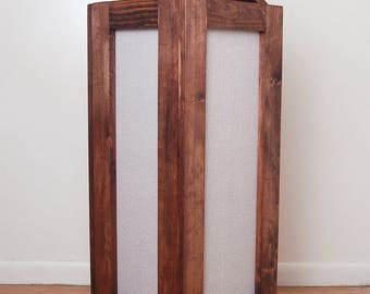 Laundry Hamper, Reclaimed Wood and Burlap Fabric Hamper- Red Oak