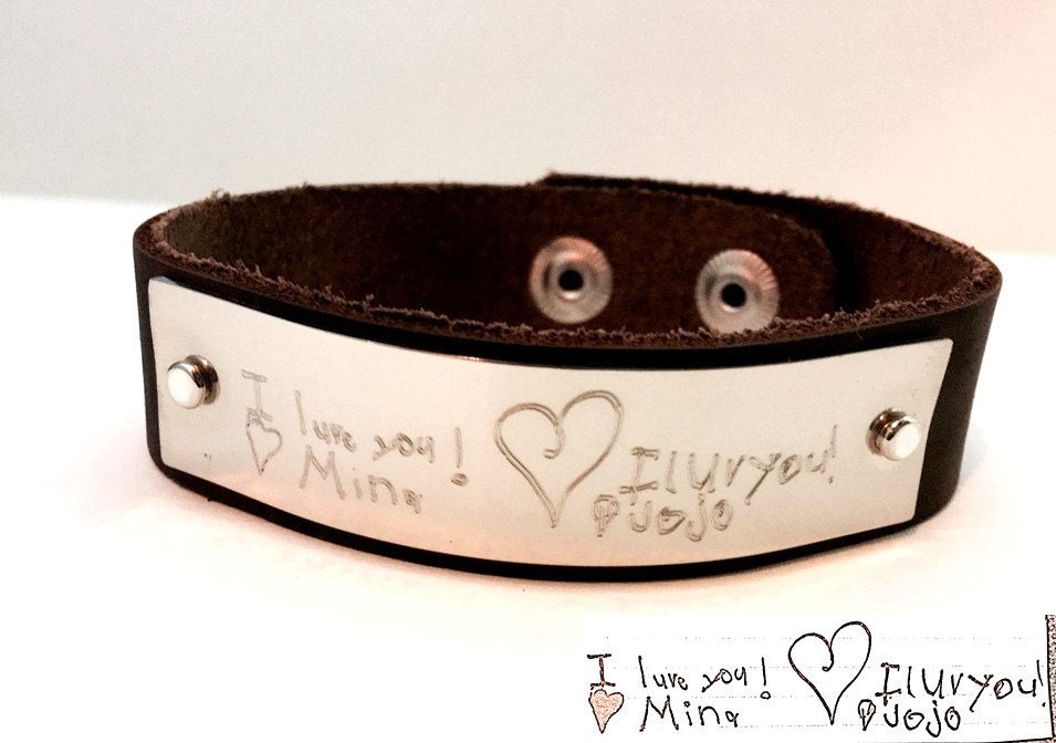 Handwriting Jewelry for Men Custom Handwritten Bracelet Copper Leather Personalized Bracelet Boyfriend gift Engraved Mens Cuff gift for him