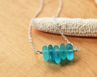 Blue sea glass necklace shades of blue sea glass jewelry ocean necklace aqua blue necklace sterling silver aqua blue seaglass beach jewelry