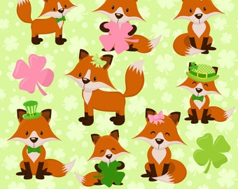 80% OFF SALE Fox Clipart, Fox Clip Art, Digital Fox, Fox Graphics, St Patricks Day, Printable, Commercial Use