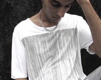 White Man's T Shirt, Men's Boho Short T shirt, Man's Tribal Shirt, Original Man's Wear, White T Shirt, Printed T-shirt, Cool Man's T shirt