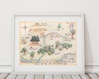 100 Acre Wood Map Sign. Classic Winnie the Pooh Nursery. Winnie the Pooh Baby. Wall Art. Wall Decor. Boy Nursery Art. Girl Nursery Art. S481