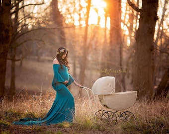 Ariella Maternity Dress,Off Shoulders Long Sleeves Maternity, Photo Prop Dress, Mermaid Maternity Gown, Bell Sleeves
