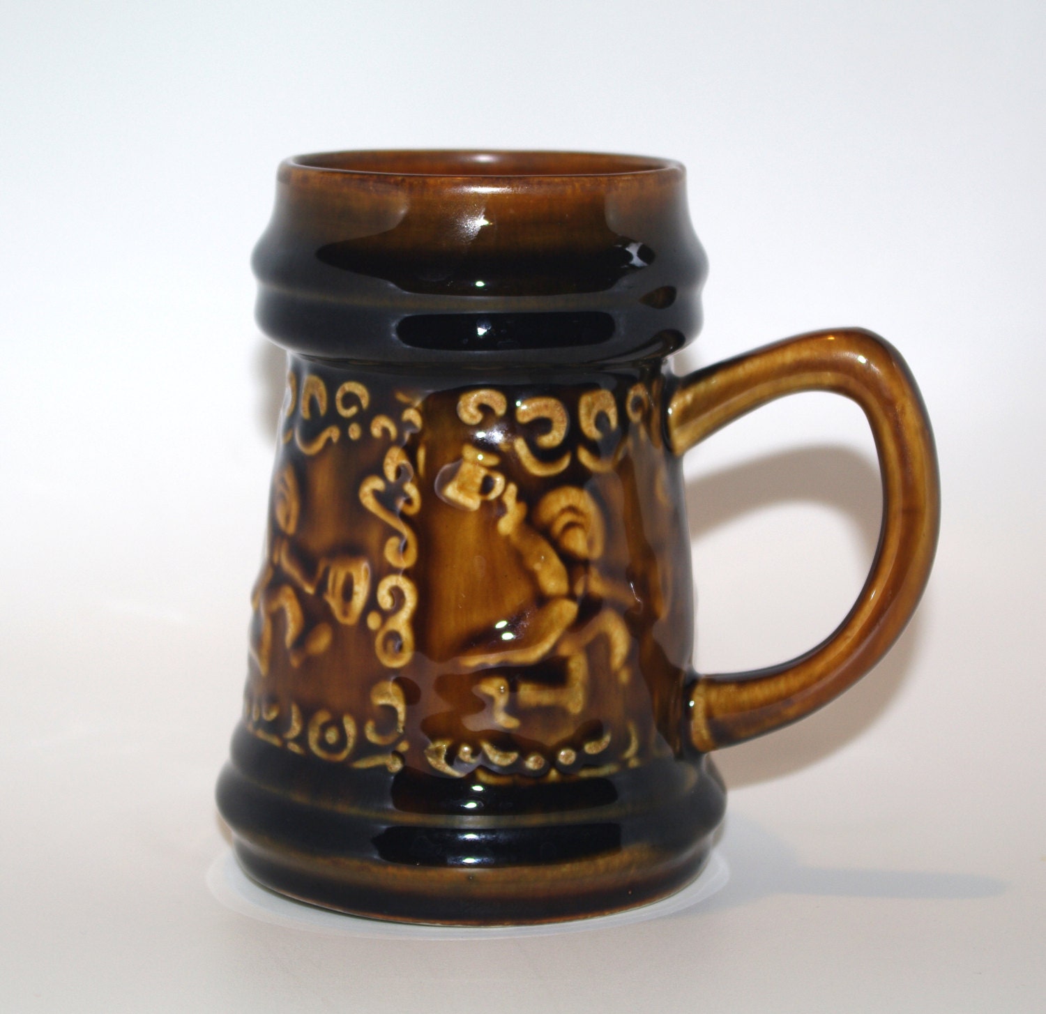 Polish Ceramic Brown Beer Mug Vintage 1973 Poland Vintage Made