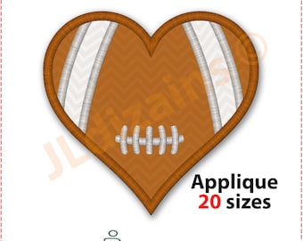 Football Heart Applique Design. Football heart embroidery design. Football applique. Football embroidery. Machine embroidery design