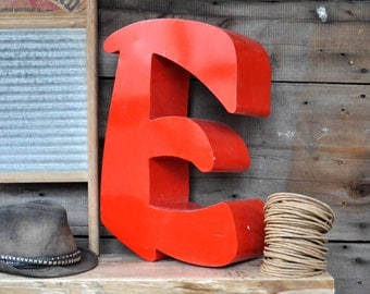 Sign Letters Metal Letters Decor Industrial Salvage Architectural Salvage Letter E Industrial Decor Wall Letters Red Letters Aluminum Letter