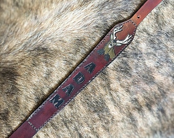 Custom Leather Gun Sling with Mule Deer and Grizzly Bear