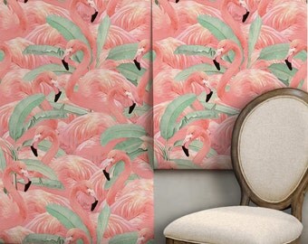 Tropical Flamingo Repositionable Peel 'n Stick Wallpaper Custom Lengths to 15 feet