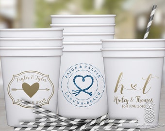 Plastic Wedding Favor Cups • Custom Printed Stadium Cups • Monogrammed Plastic Cups • Personalized Event Cups • Monogram Party Cups