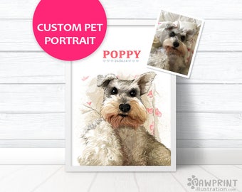 Dog Portrait - Custom pet portrait of your Puppy - Printed digital painting - Personalised print - gift for dog lovers - custom nursery art