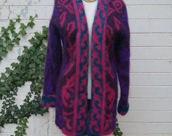 1980's Long Mohair Sweater Jacket, SM/MED