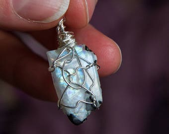 Rainbow Moonstone Necklace - Moonstone Necklace - Moonstone Pendant - Silver Rainbow Moonstone - Moonstone Jewelry - Moonstone Jewellery