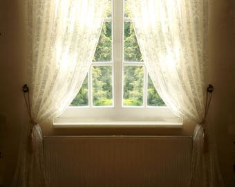 ESTÉE' Classical Patterned Off white and Ivory Colored Full Lenght French Net Lace Curtain Sale By the Yard or Made To Order