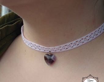 Choker necklace, crochet choker, lace choker, boho choker, amethyst necklace, romantic choker, white necklace, greek shop, Bijoux Koùkla