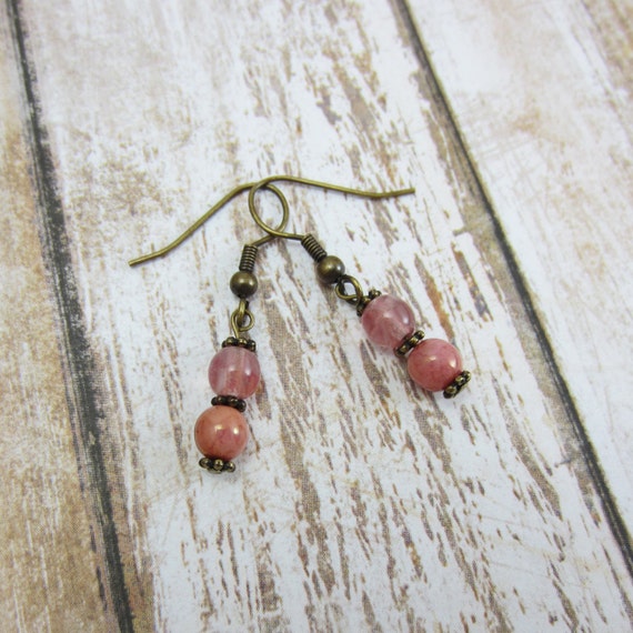 Boho Pink Earrings Delicate Pink Bead Earrings made with