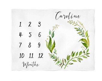Monthly Baby Blanket, Baby Milestone Blanket, Watch Me Grow Blanket, Receiving Blanket, Tropical Blanket, Monogramed Baby Blanket