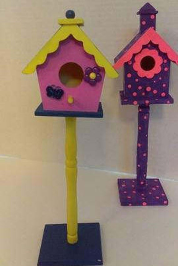 Items similar to Bird HouseTable TopperPink Blue And Yellow on Etsy