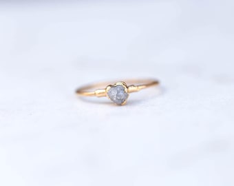 Stackable Raw Diamond Ring, Rough, Raw Grey Diamond Ring, April Birthstone Ring, Diamond Stacking Ring, Handmade Wedding Gift, Promise Ring