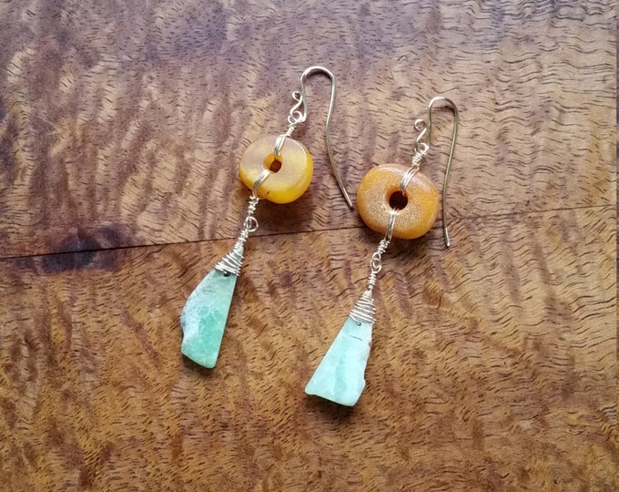 Chrysoprase and Amber Earrings with 14K GF Wire