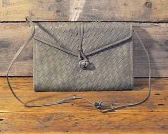 Vintage Purse, Morris Moskowitz, Woven Leather, Green Handbag, Envelope Clutch, SweetVintageTX