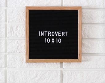PROMO - 10x10" Introvert Letter Board - Oak Frame Letter Board with Black Felt - Messenger Board - Felt Board with 290 Letter Set