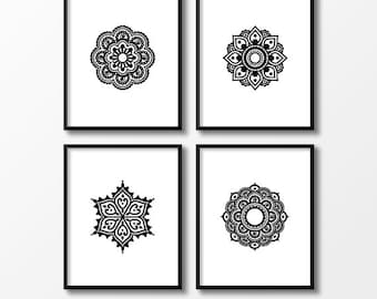 Set of prints, Set of 4 prints, Mandala wall decor, Digital print set, Set of four, Boho printable, Yoga art, Zen art, Flower of life
